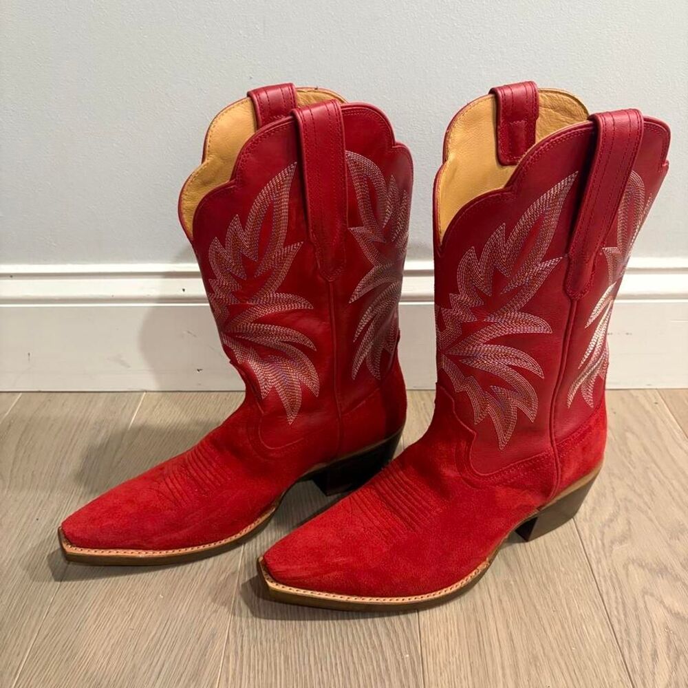 Tecovas  Sadie barn Red Suede Cowboy Boots  Size US 7 - Picture 3 of 6